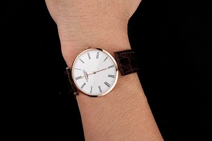 Longines Grande Classique White Dial Roman Numerals Rose Gold Case Brown Leather Strap new122757