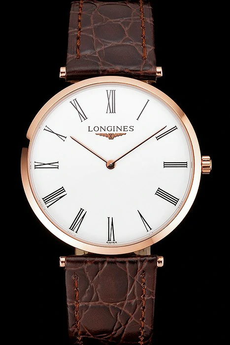 Longines Grande Classique White Dial Roman Numerals Rose Gold Case Brown Leather Strap new122757