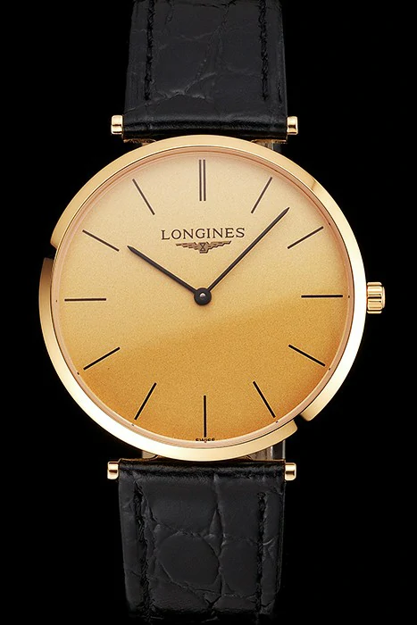 Longines Grande Classique Gold Dial Gold Case Black Leather Strap new122758