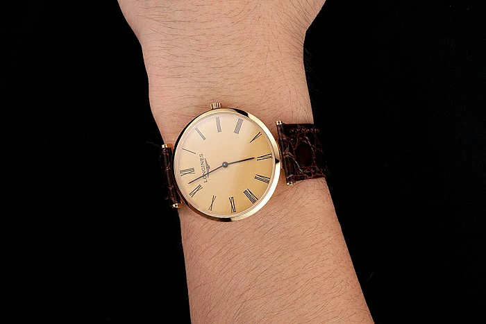 Longines Grande Classique Gold Dial Roman Numerals Gold Case Brown Leather Strap new122761