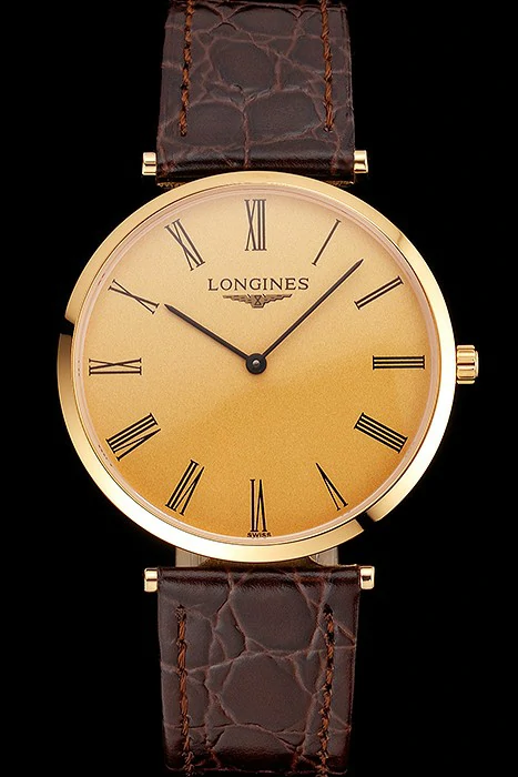 Longines Grande Classique Gold Dial Roman Numerals Gold Case Brown Leather Strap new122761