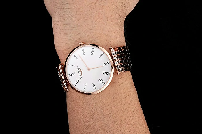 Longines Grande Classique White Dial Roman Numerals Rose Gold Case Two Tone Bracelet new122775