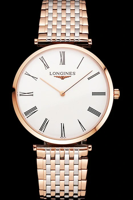 Longines Grande Classique White Dial Roman Numerals Rose Gold Case Two Tone Bracelet new122775