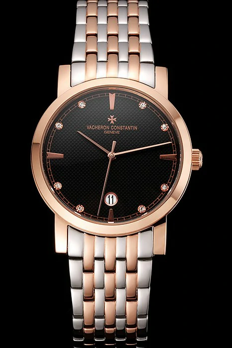 Vacheron Constantin Fine Black Dial Rose Gold Case Two Tone Bracelet new122785