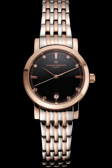 Vacheron Constantin Fine Black Dial With Diamonds Rose Gold Case Two Tone Bracelet new122789