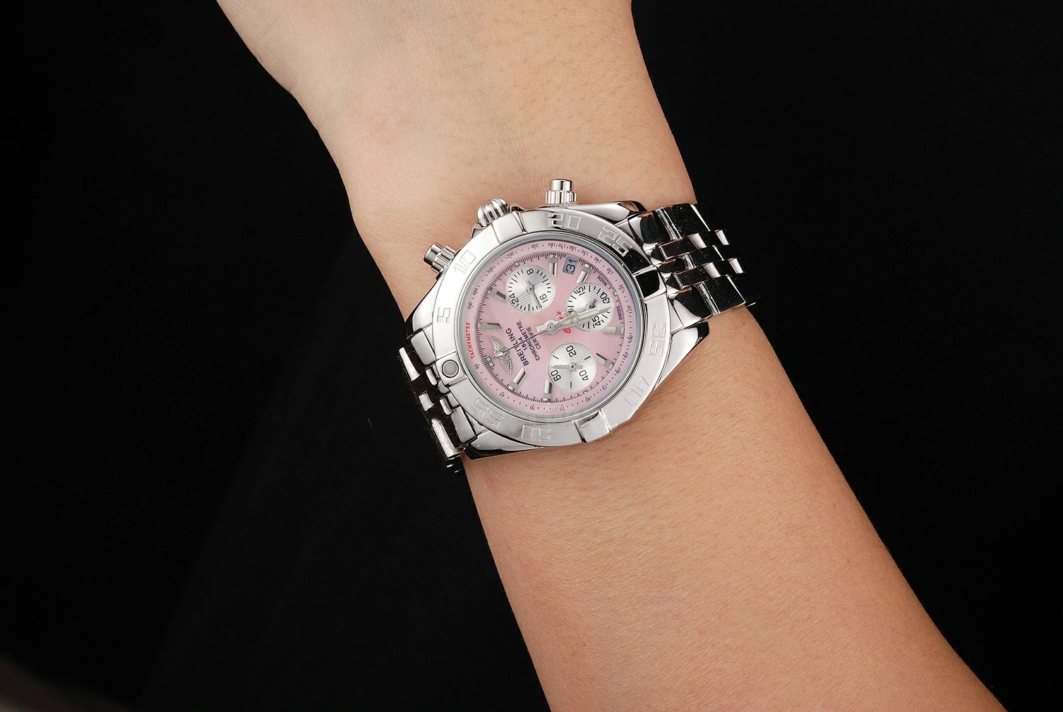 Breitling Chronomat Quartz Pink Dial Stainless Steel Case And Bracelet new122880