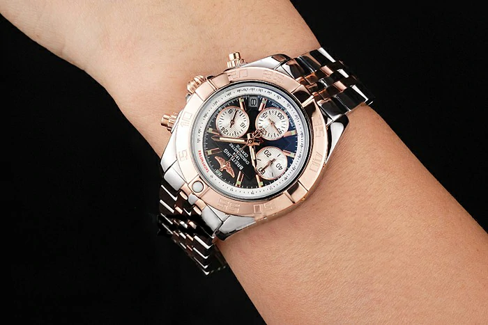 Breitling Chronomat Quartz Dark Blue Dial Rose Gold Case Stainless Steel Case Two Tone Bracelet new122884