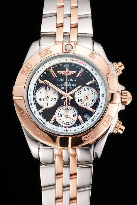Breitling Chronomat Quartz Dark Blue Dial Rose Gold Case Stainless Steel Case Two Tone Bracelet new122884