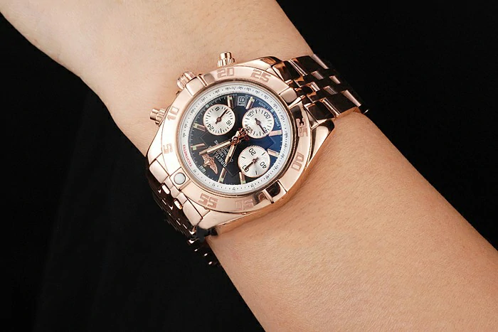 Breitling Chronomat Quartz Dark Blue Dial Rose Gold Case And Bracelet new122886