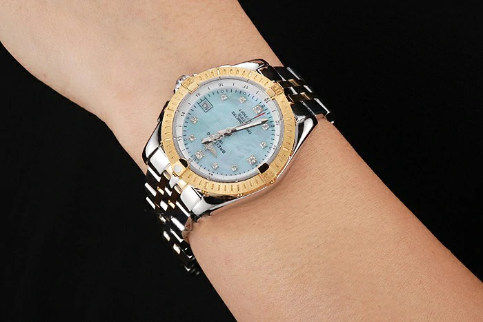 Breitling Colt Lady Light Blue Dial Diamond Hour Marks Gold Bezel Stainless Steel Case Two Tone Bracelet new122894