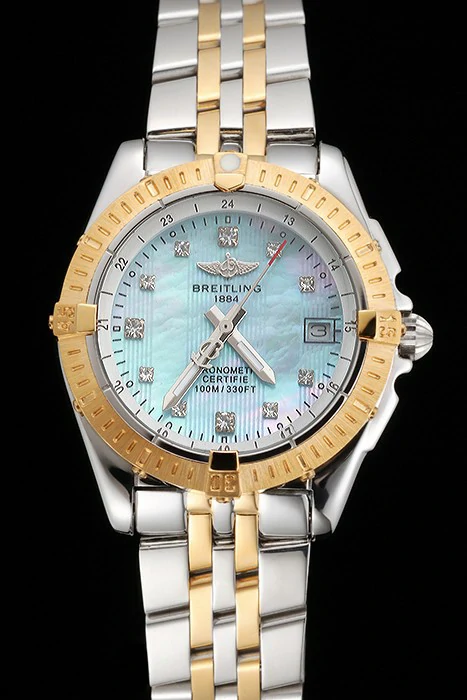 Breitling Colt Lady Light Blue Dial Diamond Hour Marks Gold Bezel Stainless Steel Case Two Tone Bracelet new122894