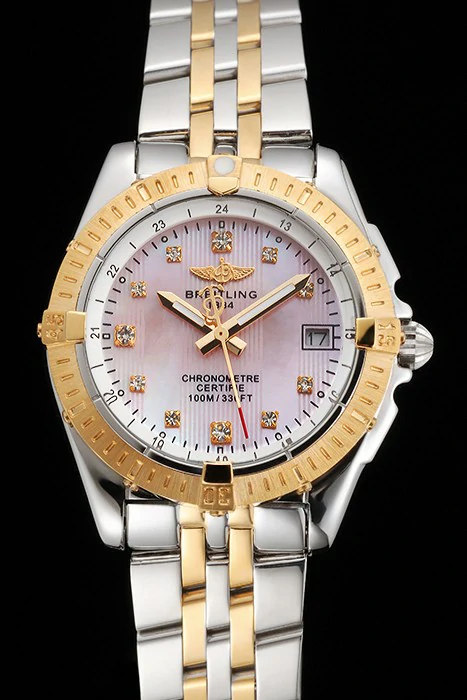 Breitling Colt Lady Pink Dial Diamond Hour Marks Gold Bezel Stainless Steel Case Two Tone Bracelet new122895
