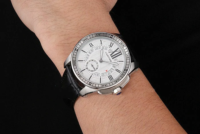 Cartier Calibre De Cartier Small Seconds White Dial Stainless Steel Case Black Leather Strap new122909