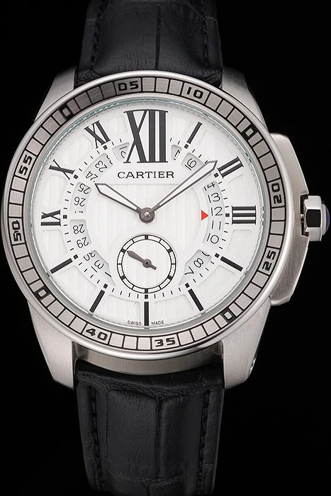 Cartier Calibre De Cartier Small Seconds White Dial Stainless Steel Case Black Leather Strap new122909