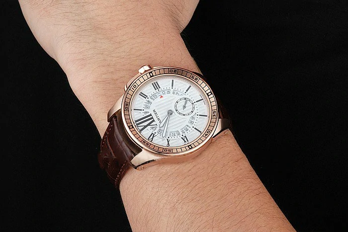 Cartier Calibre De Cartier Small Seconds White Dial Rose Gold Case Brown Leather Strap new122911