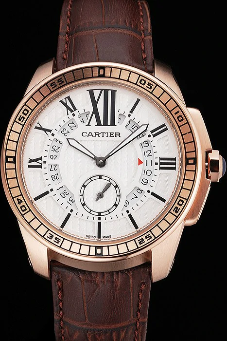 Cartier Calibre De Cartier Small Seconds White Dial Rose Gold Case Brown Leather Strap new122911