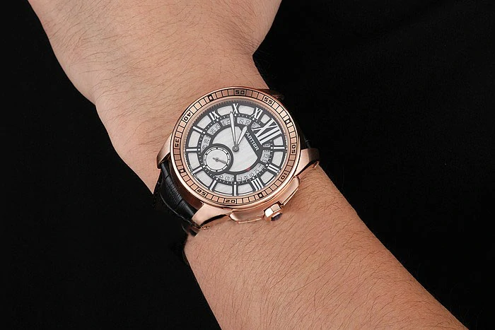 Cartier Calibre De Cartier Small Seconds Black And White Dial Rose Gold Case Black Leather Strap new122912