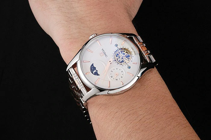 Omega De Ville Moonphase Tourbillon White Dial Stainless Steel Case Two Tone Steel Rose Gold Bracelet new122945