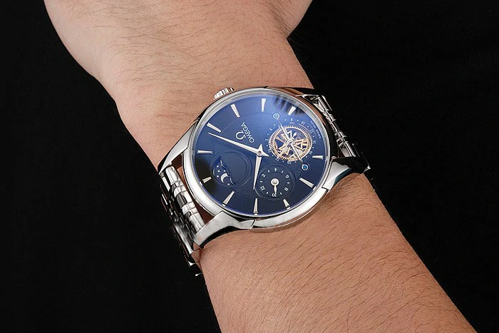 Omega De Ville Moonphase Tourbillon Black Dial Stainless Steel Case Two Tone Black Steel Bracelet new122948