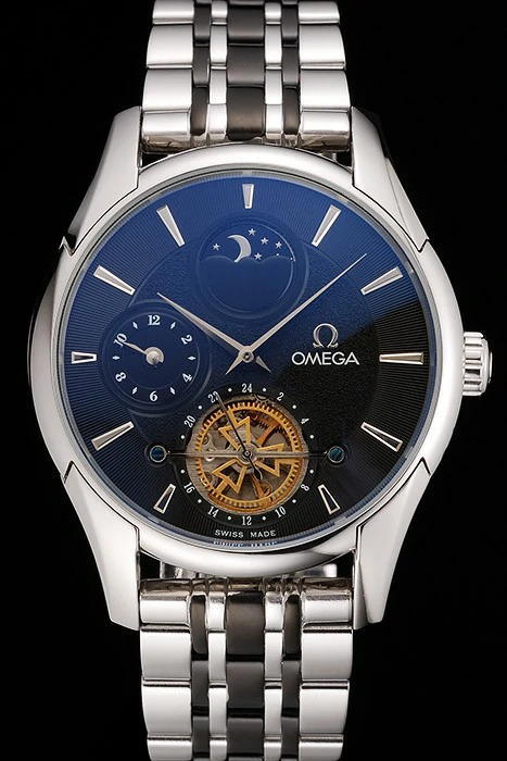 Omega De Ville Moonphase Tourbillon Black Dial Stainless Steel Case Two Tone Black Steel Bracelet new122948