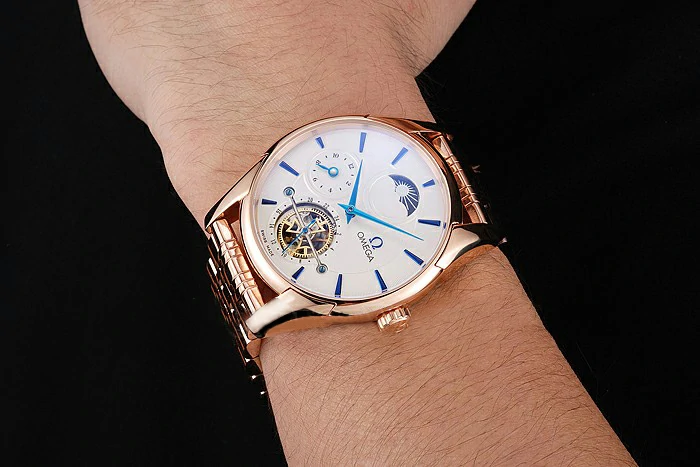 Omega De Ville Moonphase Tourbillon White Dial Blue Hands Rose Gold Case And Bracelet new122949