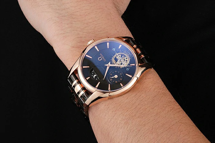 Omega De Ville Moonphase Tourbillon Black Dial Rose Gold Case Two Tone Rose Gold Black Bracelet new122950