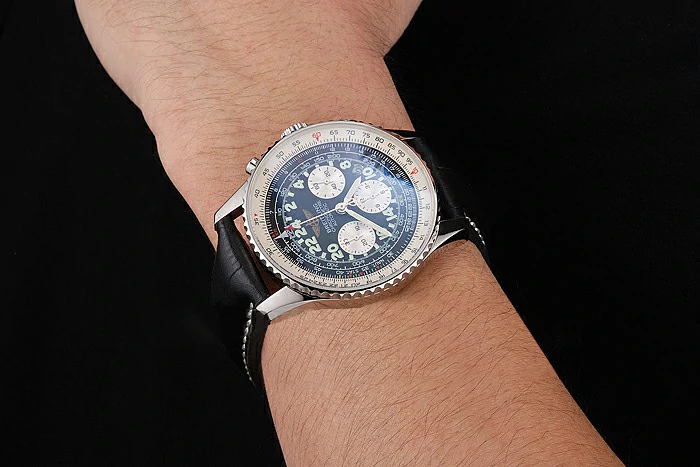 Breitling Navitimer Cosmonaute Black Dial Stainless Steel Case Black Leather Strap new122973