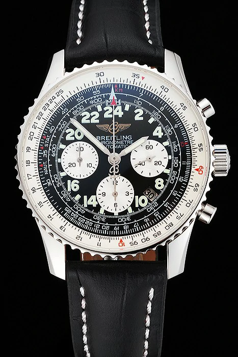 Breitling Navitimer Cosmonaute Black Dial Stainless Steel Case Black Leather Strap new122973