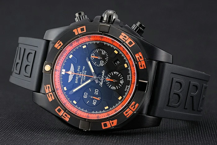 Breitling Chronomat 44 Raven Black And Orange Dial Black Case Black Rubber Strap new122974