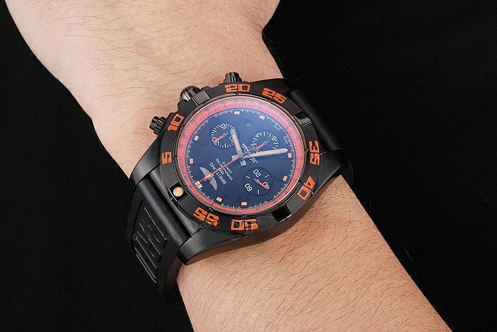 Breitling Chronomat 44 Raven Black And Orange Dial Black Case Black Rubber Strap new122974