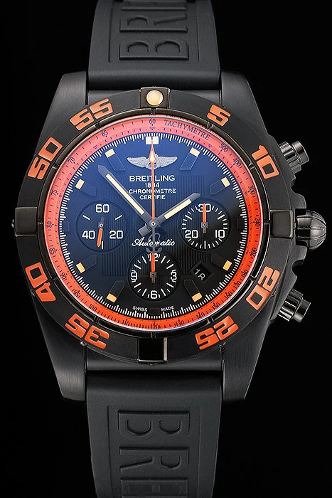 Breitling Chronomat 44 Raven Black And Orange Dial Black Case Black Rubber Strap new122974