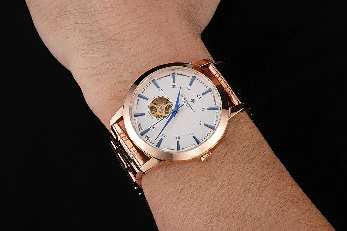 Vacheron Constantin Tourbillon White Dial Blue Numerals Rose Gold Case And Bracelet new123012