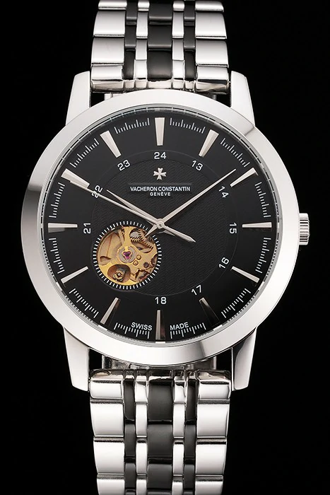 Vacheron Constantin Tourbillon Black Dial Stainless Steel Case Two Tone Steel Black Bracelet new123013