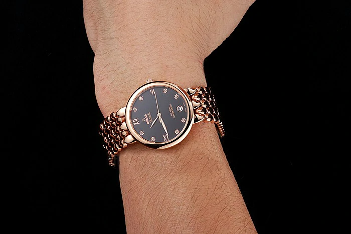 Omega De Ville Prestige Black Dial With Diamonds Rose Gold Case And Bracelet new123341