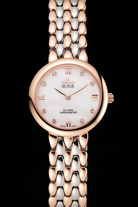 Omega De Ville Prestige No Date White Dial With Diamonds Rose Gold Case Two Tone Bracelet new123349