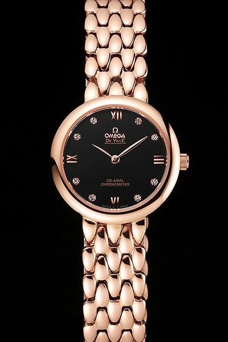 Omega De Ville Prestige No Date Black Dial With Diamonds Rose Gold Case And Bracelet new123350
