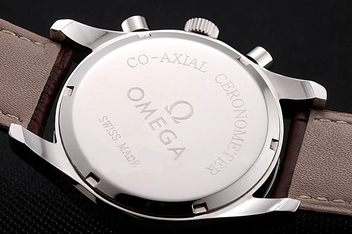 Omega Chronograph White Dial Blue Numerals Stainless Steel Case Brown Leather Strap new123351