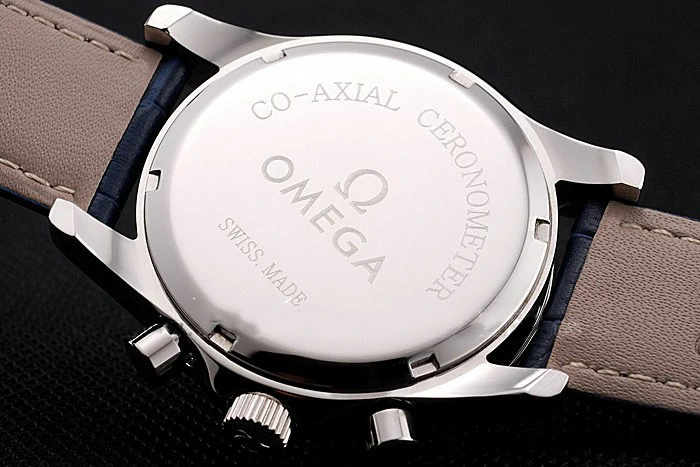 Omega Chronograph White Dial Stainless Steel Case Blue Leather Strap new123352
