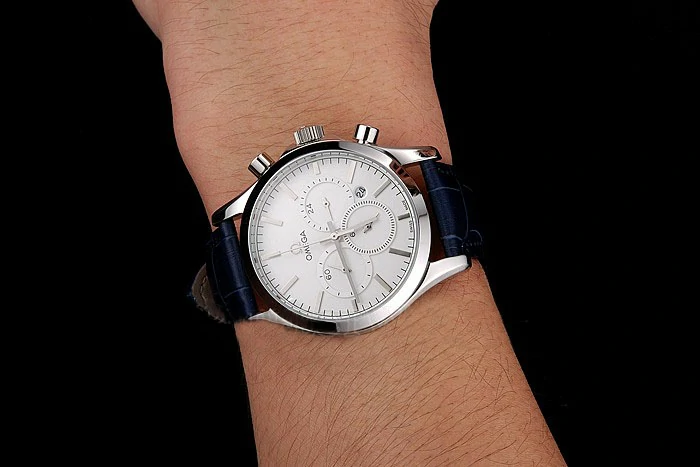 Omega Chronograph White Dial Stainless Steel Case Blue Leather Strap new123352