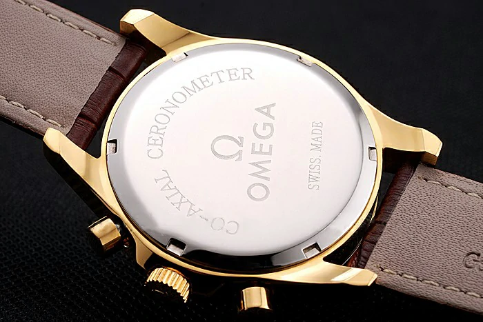 Omega Chronograph Gold Dial Gold Case Brown Leather Strap new123355
