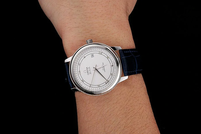 Omega De Ville Prestige White Dial Stainless Steel Case Blue Leather Strap new123358