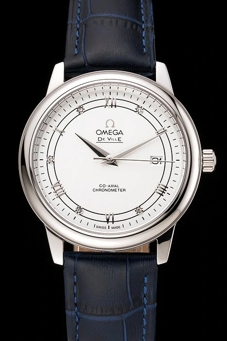 Omega De Ville Prestige White Dial Stainless Steel Case Blue Leather Strap new123358