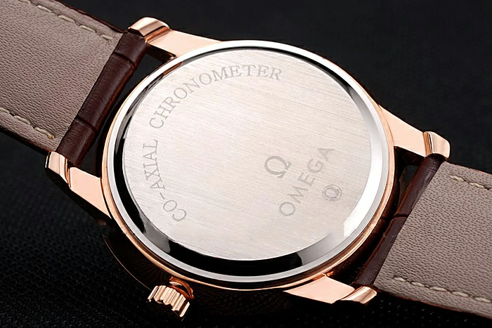 Omega De Ville Prestige White Dial Rose Gold Case Brown Leather Strap new123360