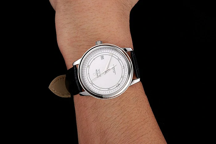 Omega De Ville Prestige White Dial Stainless Steel Case Black Leather Strap new123361