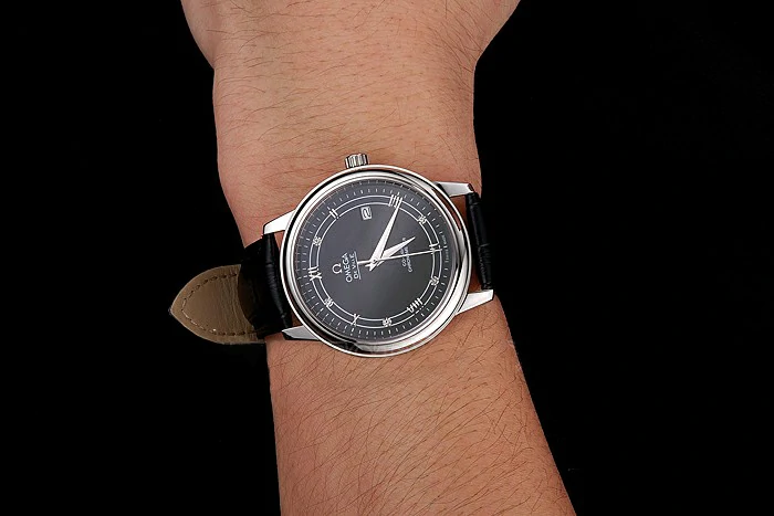 Omega De Ville Prestige Black Dial Stainless Steel Case Black Leather Strap new123362
