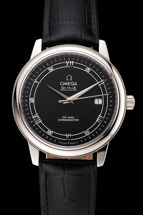 Omega De Ville Prestige Black Dial Stainless Steel Case Black Leather Strap new123362