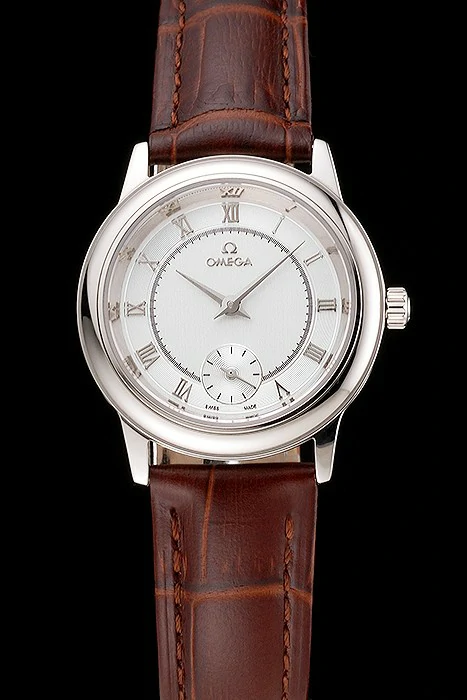 Omega De Ville Prestige Small Seconds Silver Dial Stainless Steel Case Brown Leather Strap new123364