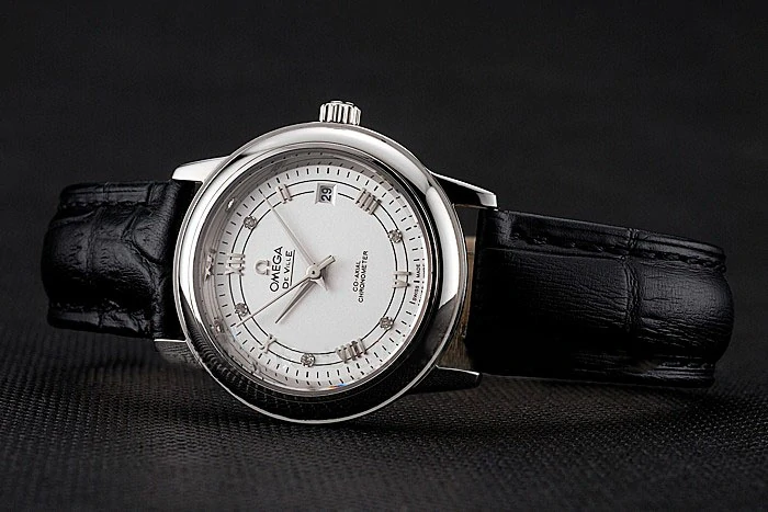Omega De Ville Prestige Ladies White Dial Stainless Steel Case Black Leather Strap new123365
