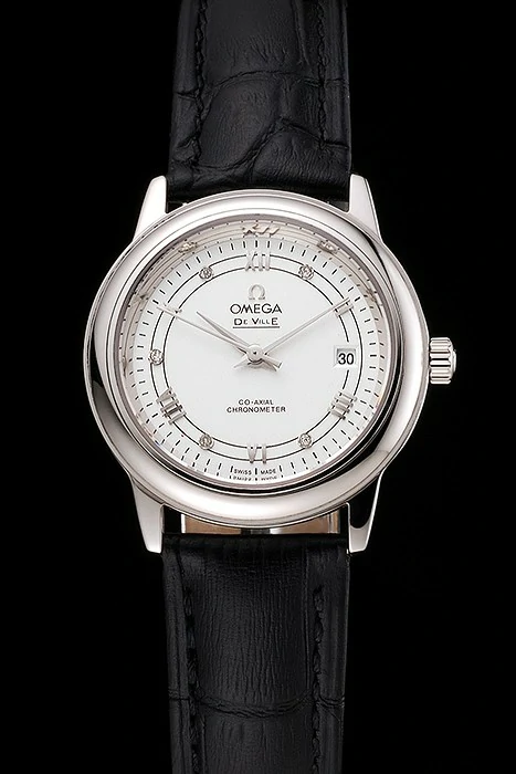Omega De Ville Prestige Ladies White Dial Stainless Steel Case Black Leather Strap new123365