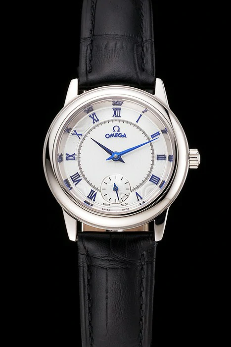 Omega De Ville Prestige Small Seconds White Dial Blue Numerals Stainless Steel Case Black Leather Strap new123366